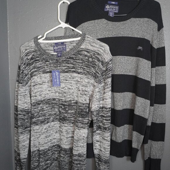 American Rag Mens Striped Grey And Black Thick Bundle (2) Sweaters Size Large - Picture 1 of 7